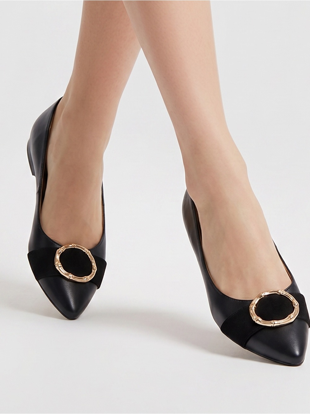 Talbots Black Pointed Toe Flats with Gold Ring Accent NEVER worn new Edison